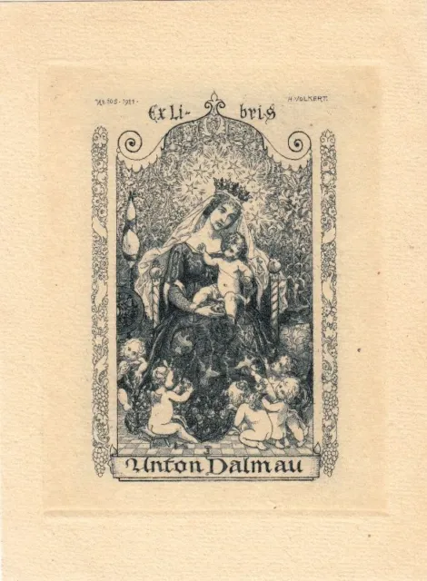 Exlibris Bookplate Radierung Hans Volkert 1878-1945 Madonna Enfants Nu