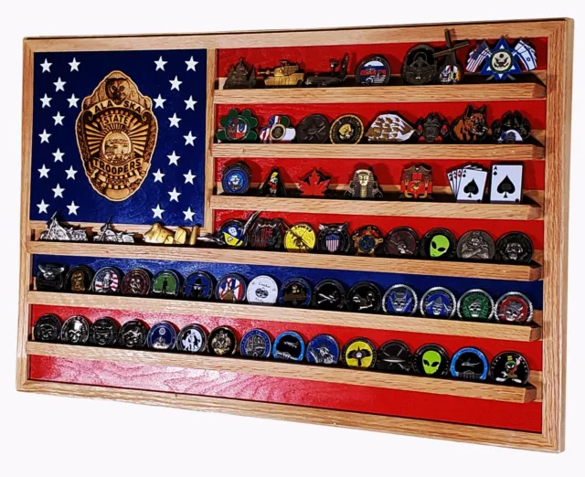 Alaska State Trooper State Police Challenge Coin Display Flag 70-100 Coins TRAD