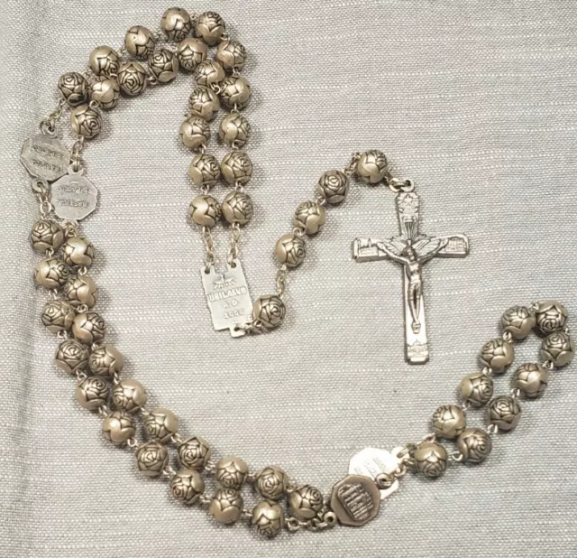 Vintage Rosary Saint Pope John Paul II Metal Rose Beads Christian H67