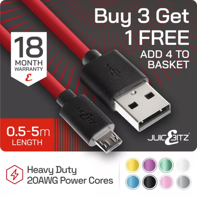 Cargador de alta resistencia JUICEBITZ® USB a Micro USB 20AWG (20C+28D) y cable de datos de plomo