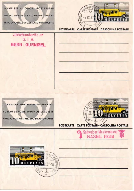 Schweiz 2 Sonderstempel PEN A102 / A119x Automobilpost 1937  