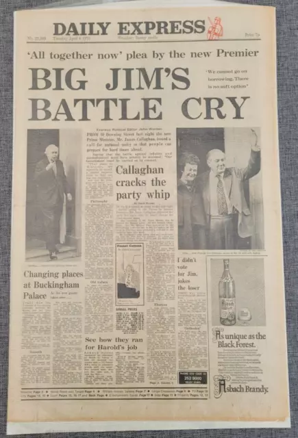 Daily Express James Callaghan Premierminister April 1976 Originalzeitung