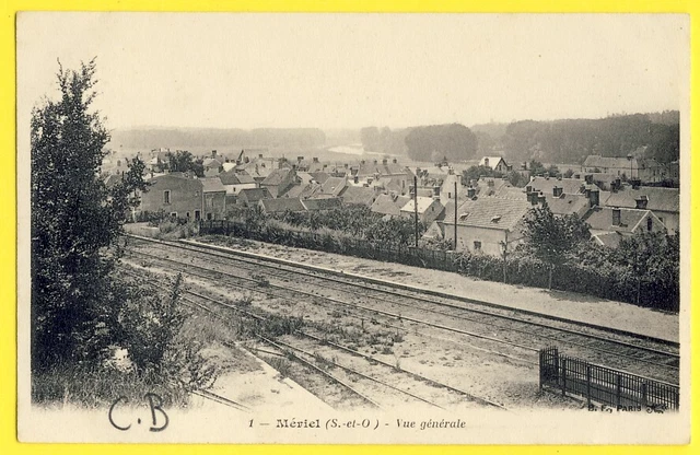 cpa 95 - MÉRIEL (Val d'Oise) Vue Générale Lignes de CHEMINS de FER GARE TRAIN