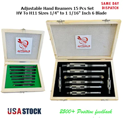 Adjustable Hand Reamer 18 Pcs Set HV TO H14 Sizes 1/4 " to 1-1/2" USA ACTOOLS