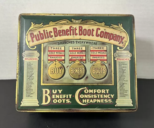 Vintage “Public Benefit Boot Company” Tin Container— Made in England