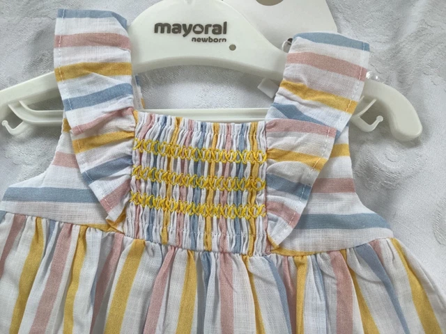 Abito estivo a righe bambine maggiorale età 1-2 mesi con dettaglio smock