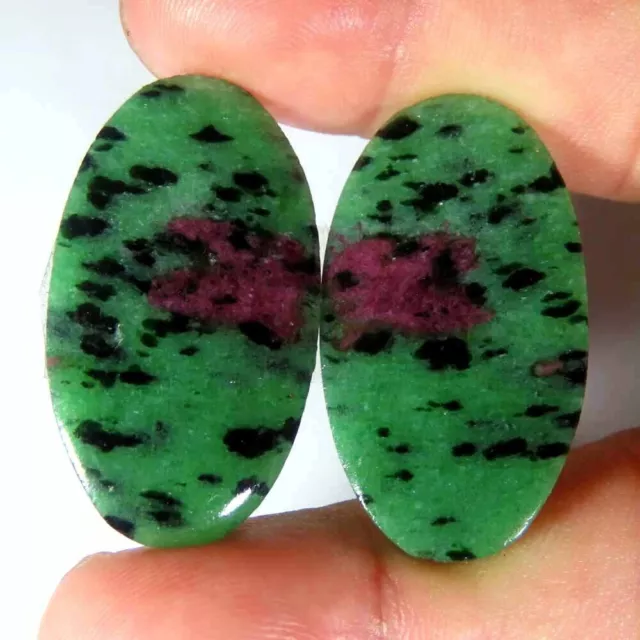 54.75Cts.100%Natural Royal Pair Ruby In Zoisite Oval 19x34x4mm Cab Top Gemstone