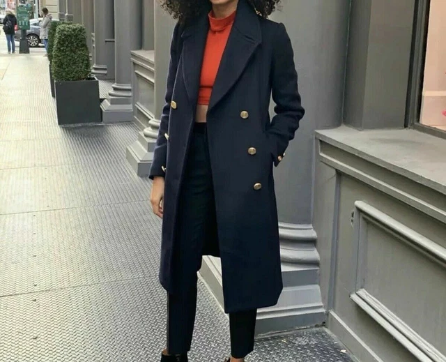 ZARA LANA CAPPOTTO Dorato Bottoni Blu Marino IN Con Oro Taglia S M L EUR 119 00 PicClick IT