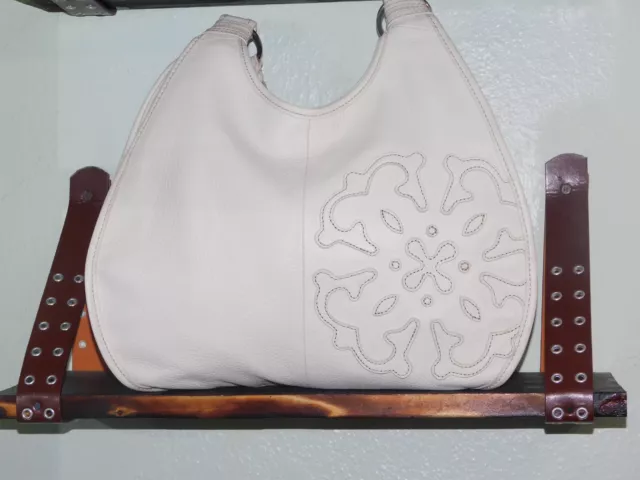 Solina White Leather Shoulder Bag With Front Leather Appliques Sewn On
