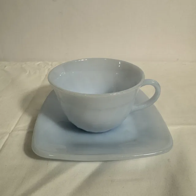 Vintage Fire King SWIRL Cup & Regular Saucer AZURITE Icy Blue 1948-1950