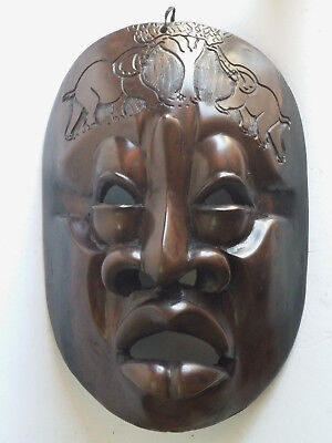 Wall Hanging Face Mask Big Ebony Wooden Sculpture African Wood Carving Plaque