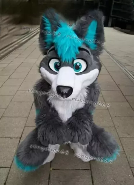 Long Fur Husky Dog Fox Mascot Costume Fursuit Halloween Suit party Cosplay