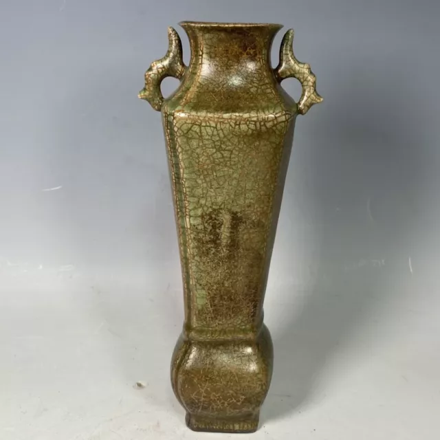 7.8" china antique song dynasty guan kiln ru porcelain double ear rewarded vase