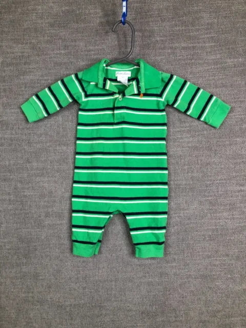 Ralph Lauren Romper Baby Boys 3M Months Green Striped Bodysuit Pony Cotton Snap