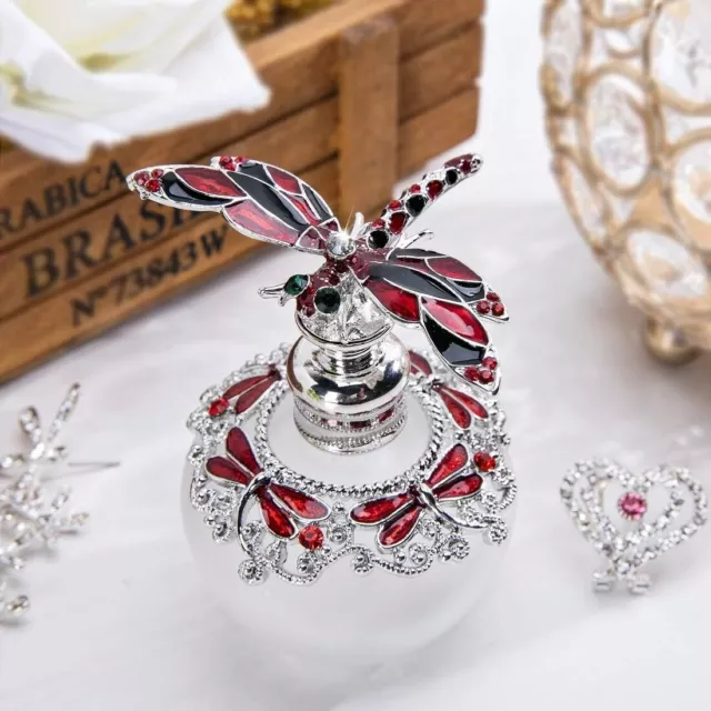 Elegant Vintage Style Empty Glass Perfume Bottle Decorated With Red Dragonfly