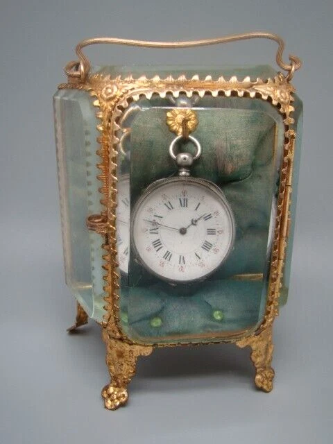 Grand Porte Montre De Gousset Xix Vitrine Verres Biseautes Boite A Bijoux