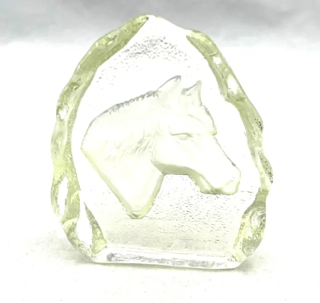 Vintage Viking Art Glass Frosted Horse Head Figurine Paperweight Clear 4in X 3in