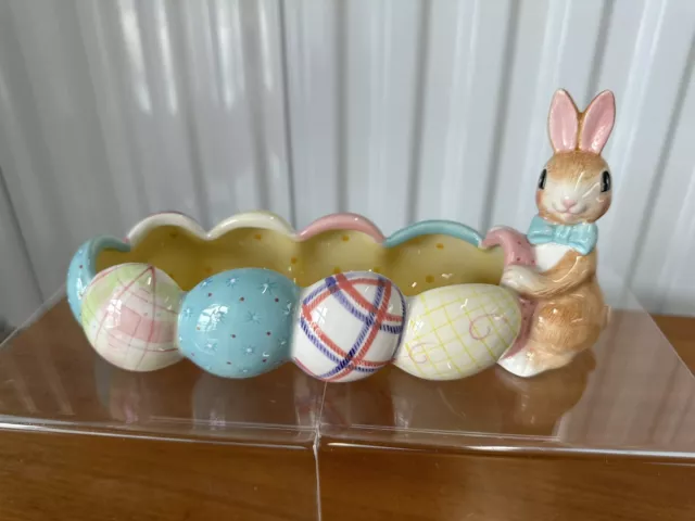 Fitz and Floyd A Good Egg Bunny Rabbit with Easter Eggs Candy Tidbit Dish w/Box