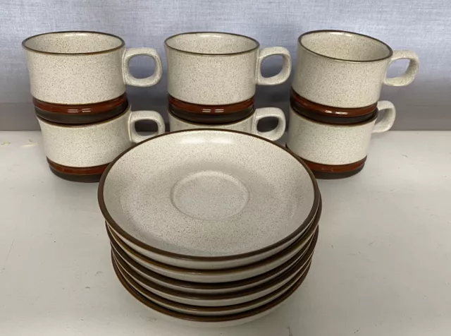 Denby Stonewear Potters Wheel  Vintage 6 x Cups and Saucers set