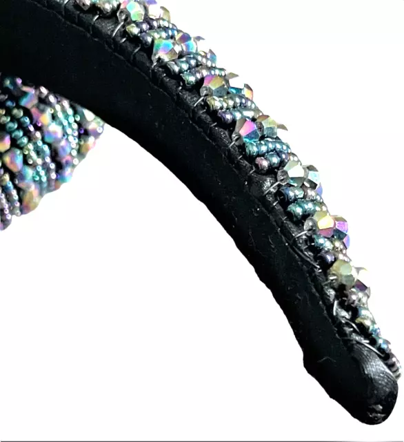 Embellished Glitter & Sparkle Headband Multi-Colored Black Soft Suede Lined 2