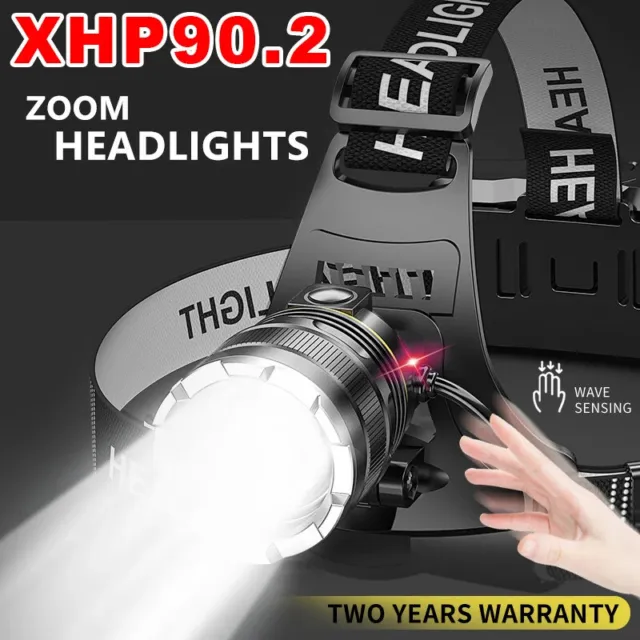 XHP90LED Stirnlampe Kopflampe USB Wiederaufladbar Scheinwerfer Wasserdicht 2Akku