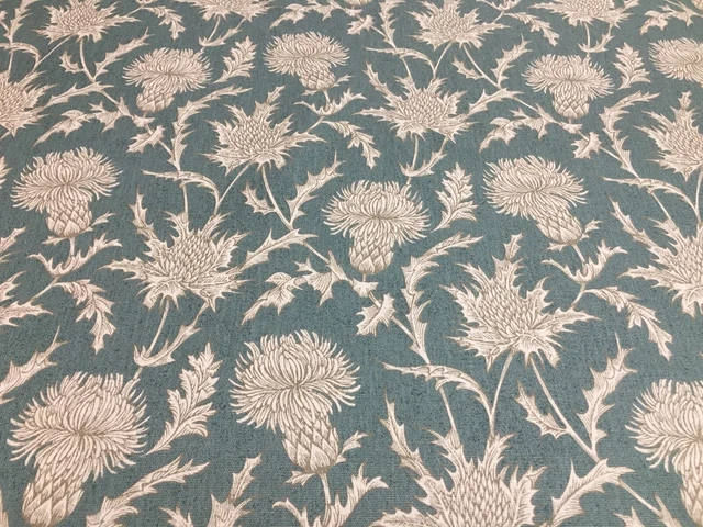 Star Thistle Toile Soft Teal Foral Cotton 140cm wide Curtain/Craft Fabric