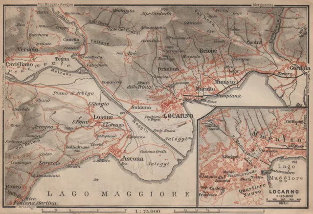 LOCARNO area. Losone Gordola Muralto Brione. Switzerland Suisse Schweiz 1903 map