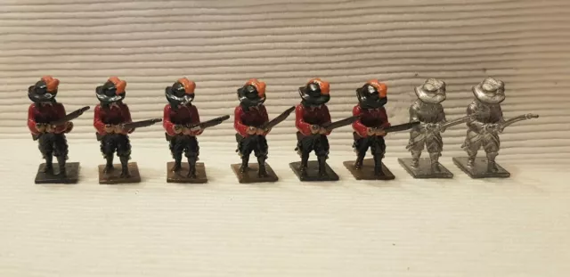 25mm Minifigs. ECW. ROYALIST MUSKETEERS x8 (ECW21). Painted metal figs.