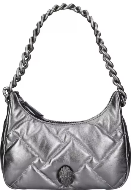 KURT GEIGER LONDON Kensington Soft Leather Silver Hobo Convertible Shoulder Bag