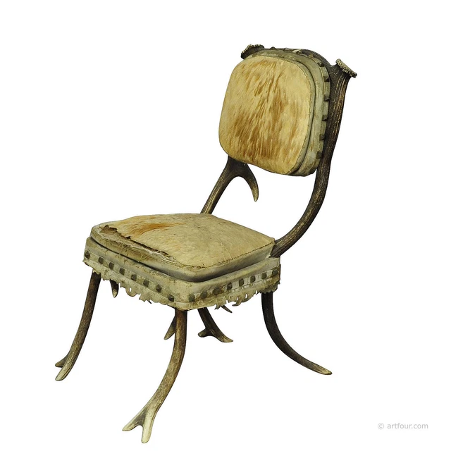 Black Forest Style Antler Chair with Deer Fur Cover Mid 19th century