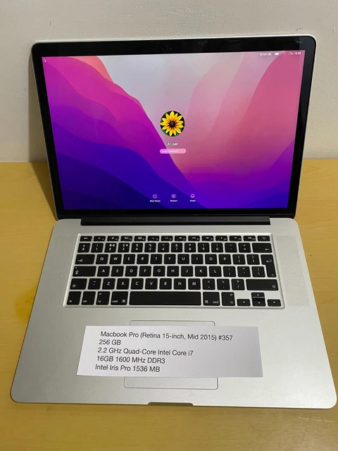 2015 Apple MacBook Pro 15” OS 12 Monterey 256GB SSD 16GB RAM #357