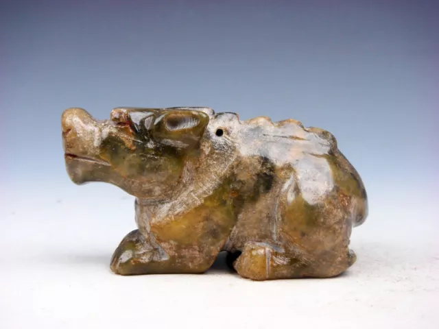 Old Nephrite Jade Stone Carved Sculpture Crouching FOO DOG LION #08061905