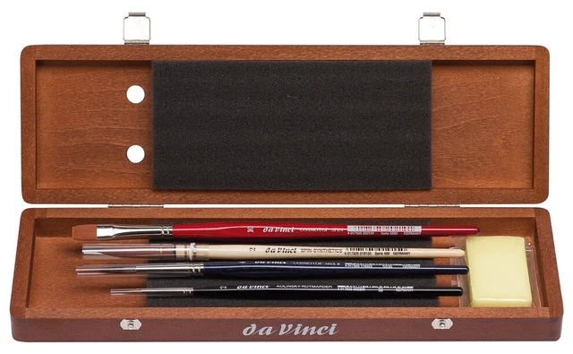 Set 4 pennelli misti DA VINCI - astuccio di legno color noce - acquerello (5280)