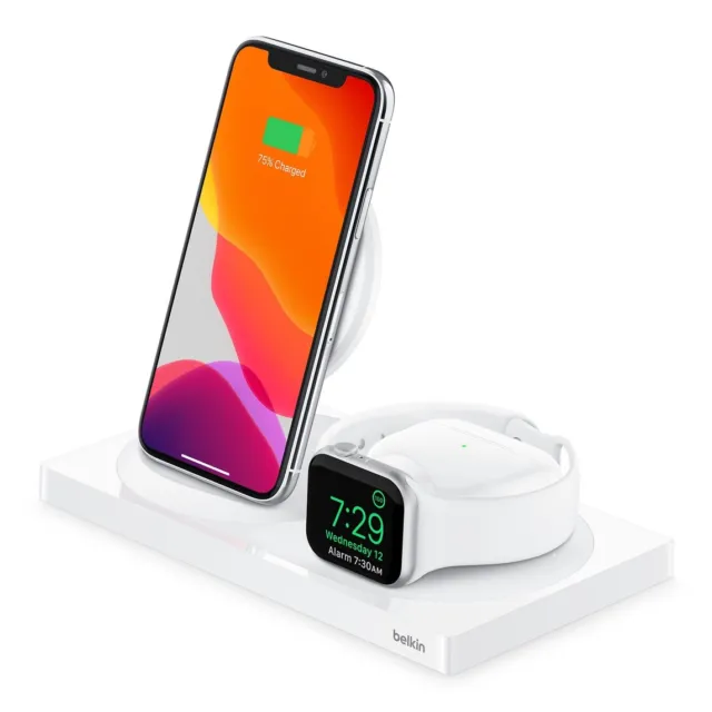 Belkin BOOST 3-in-1 Wireless Charger Stand Dock iPhone Apple Watch AirPods White