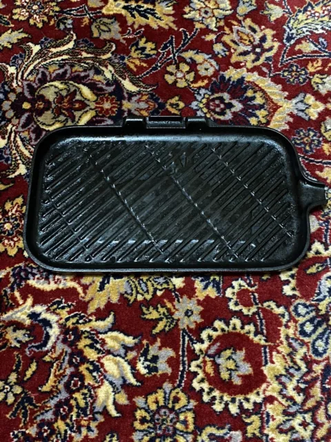 Le Creuset Heavy Cast Iron Steak Fish Grill Pan Red Enamel- Folding Handle READ!