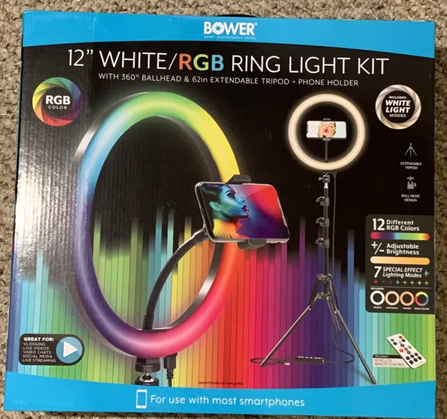 Bower Brand 16-inch White and RGB LED Ring Light Kit with Tripod; Black 