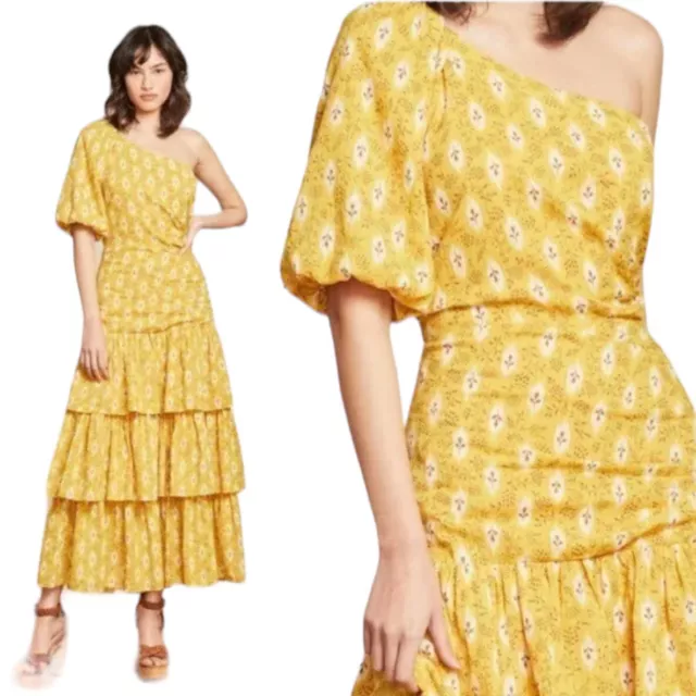 Veronica Beard Virginia One Shoulder Maxi Dress Womens Sz 6 Yellow NWOT $798