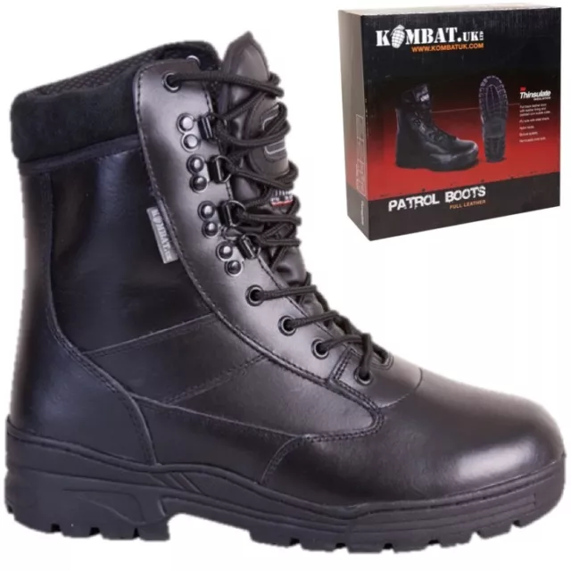 Black Army Cadet Boots Leather Combat Patrol Military Work Security Boy Mens