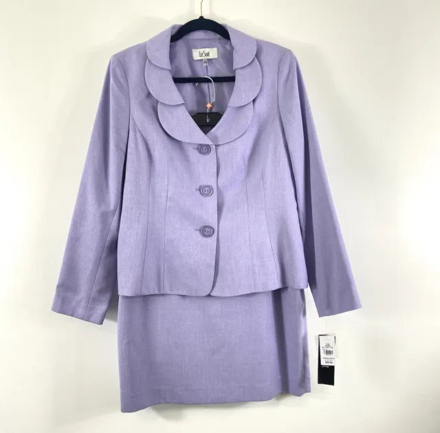 Le Suit 2PC Skirt Suit Women’s 12 Lilac Blazer Buttons  Long Sleeve Viola New