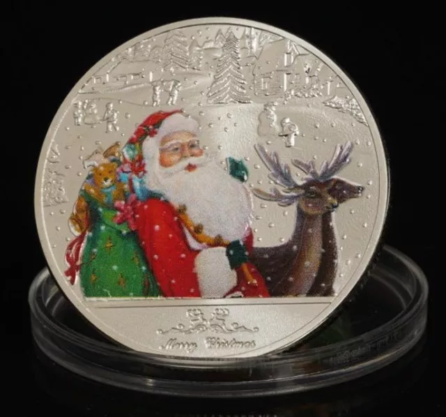 Weihnachtsmann & Rudolph - WEIHNACHTEN - GESCHENK - MEDAILLE - SILBER AUFLAGE