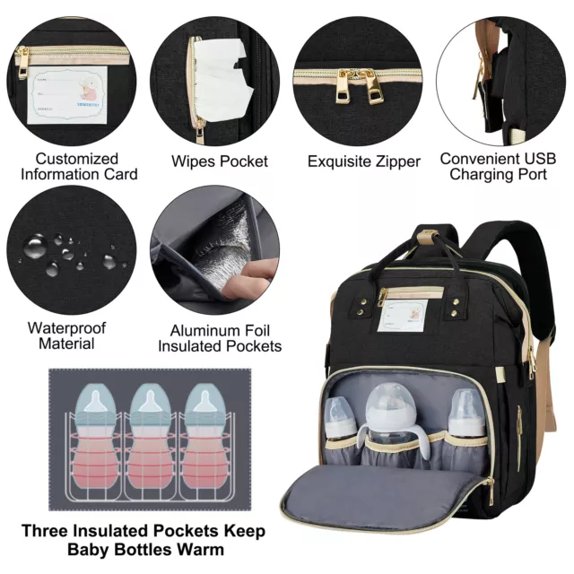 Multi-Functional Diaper Bag 3 in 1 Baby Bed Foldbale Bassinet Crib Backpack 13