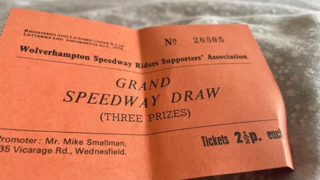 Wolverhampton Wolves--Grand Prize Draw Ticket--Speedway---1960'S