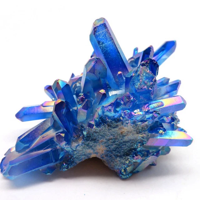 Natural Aura Blue Titanium Cluster Quartz Gemstone Healing Crystal VUG Specimen