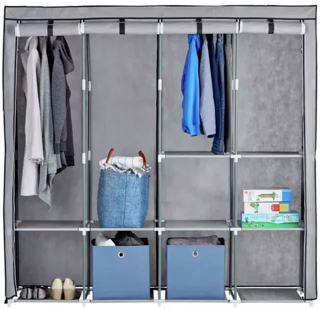 Home Triple Modular Fabric Wardrobe Shelves Portable Storage Unit Grey & Black