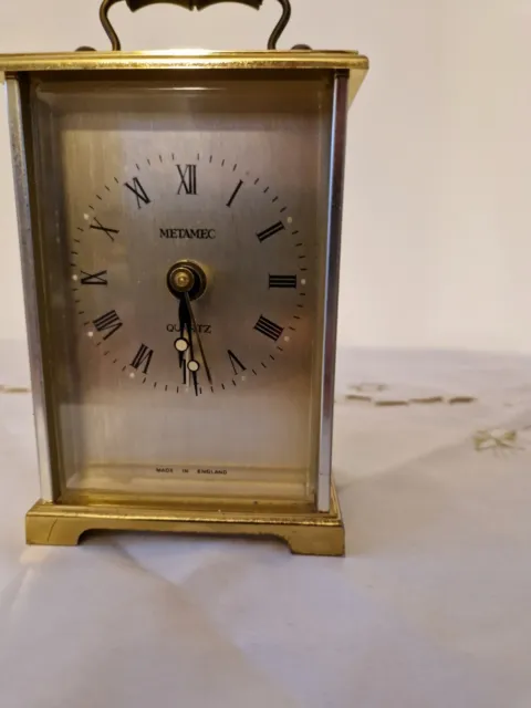 Metamec Carriage Clock Quartz Made In England Brass Style Vintage Small