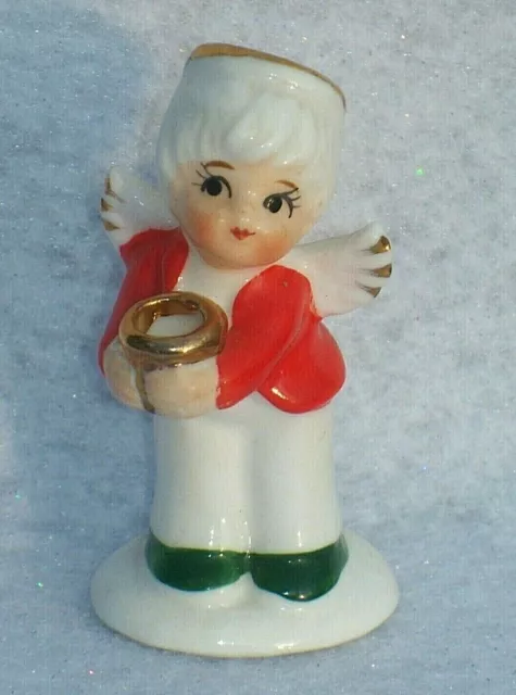 Vintage Napco Bone China Miniature Boy Angel Christmas Candle Holder Figurine