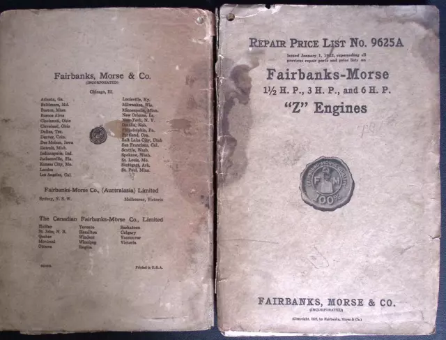 Fairbanks-Morse Z engine price list Original 9625 and 9625A