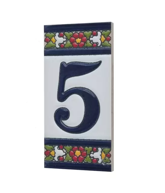 11cm x 5.5cm Floral Hand-painted Ceramic Black Number Tiles & Metal Frames 3