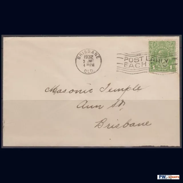 1932 Commercial Cover 1d Green KGV Head Post Early Slogan Cancel