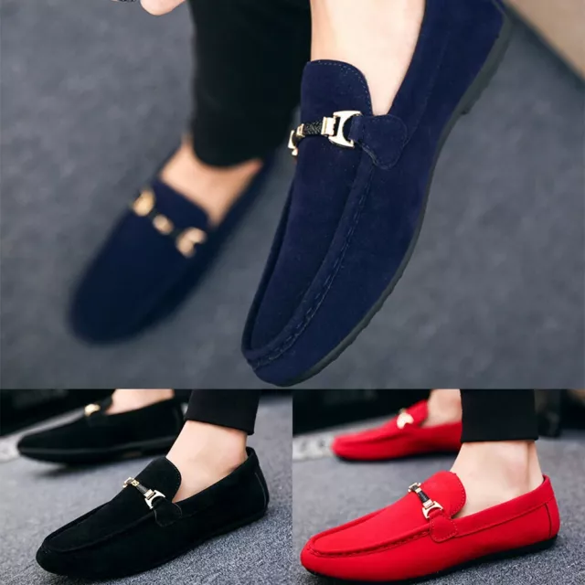 Mens Casual Loafers Flat Shoes Slip-On Soft Leather Driving Shoes-Moccasins